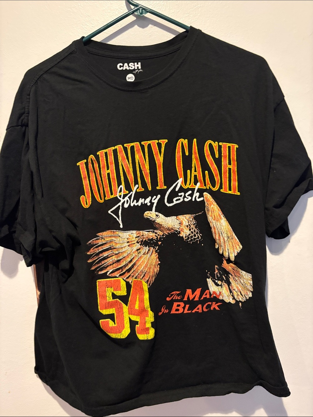 Ash Black Johnny Cash Graphic Tee with Yellow-Orange Print